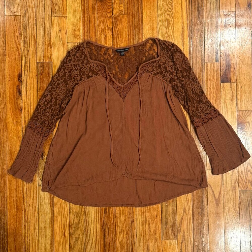 American Eagle Outfitters Women's Long Sleeve Brown Top Size Small